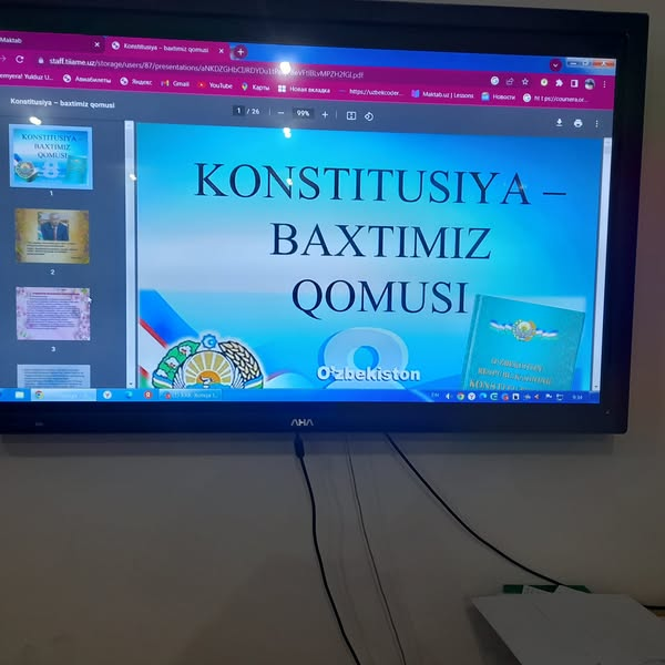 Xonqa tumani MMTBga qarashli 39- maktabda  "Konstitutsiya-baxtimiz qomusi" mavzusida o‘tkazilgan ochiq dars.